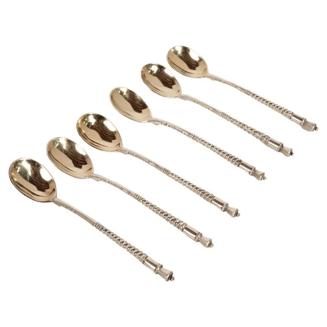 Antique Russian Imperial Silver Spoons by Fedor Rückert Faberge Moscow 1889 - Set of 6 For Sale - Image 9 of 15