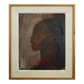 Mid-Century Modern 'Profile in Burgundy' Vintage Original Swedish Figurative Portrait Oil Painting, Framed For Sale