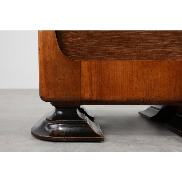 Art Deco Walnut Stool with Velvet Upholstery, Italy, 1920s For Sale - Image 9 of 13