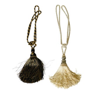 Two Black and White Tiebacks With Tassels For Sale
