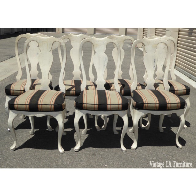 Vintage French Country White Distressed Dining Chairs Set of 7 Chairish