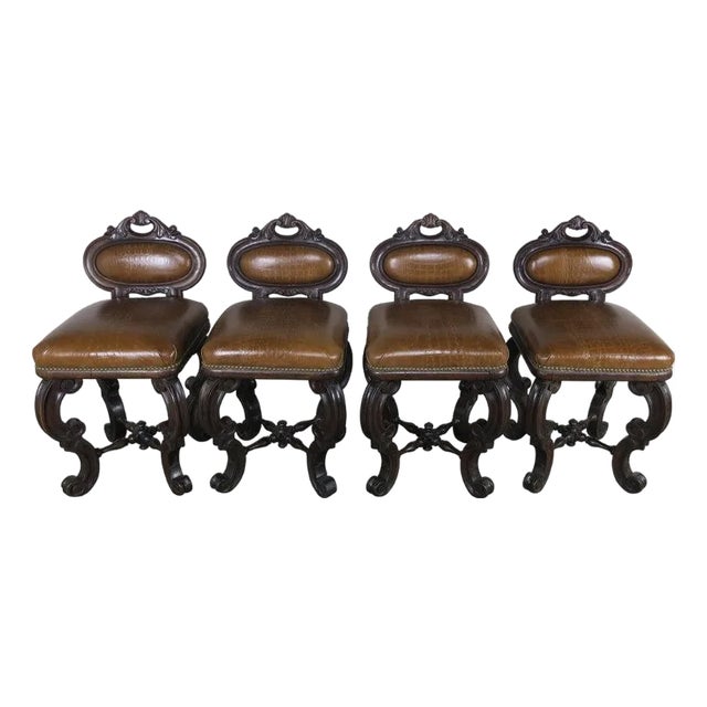 Set of Four French Embossed Leather Stools, Circa 1900 For Sale