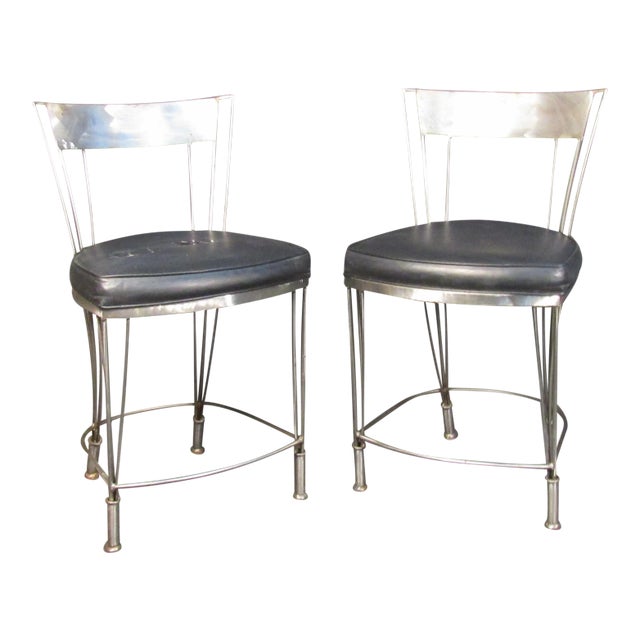 Pair of Vintage Metal and Vinyl Stools For Sale