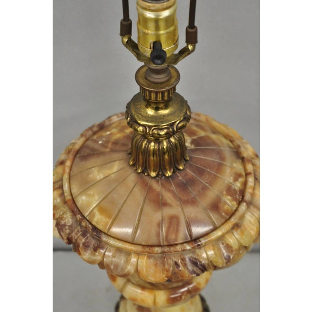Vintage Italian Neoclassical Style Carved Alabaster Trophy Cup Urn Table Lamp For Sale - Image 4 of 12