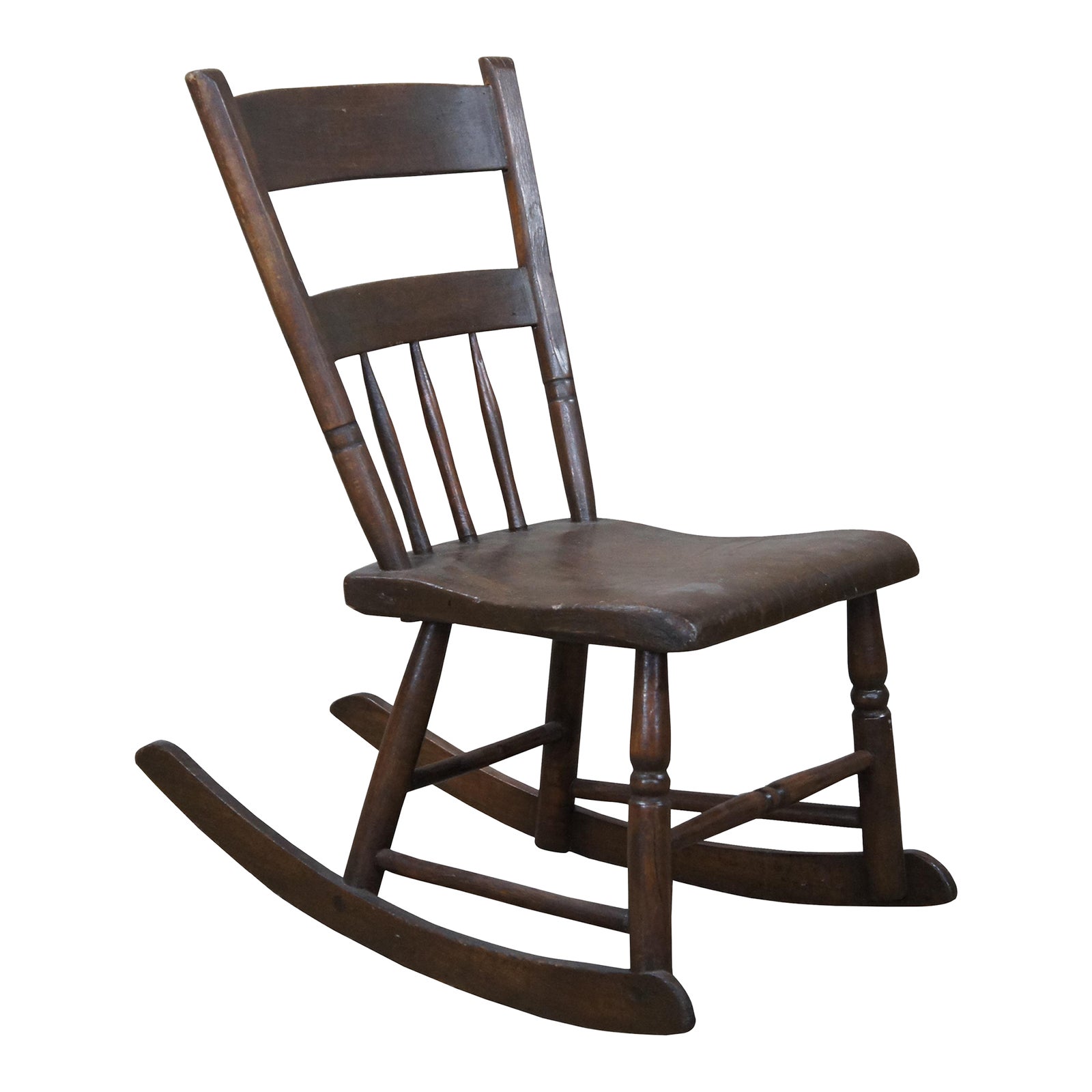 Antique American Country Oak Ladder Stat Back Rocking Chair | Chairish
