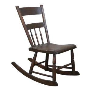 Antique American Country Oak Ladder Stat Back Rocking Chair