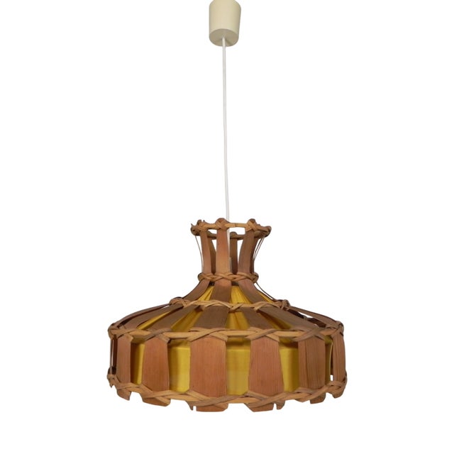 Vintage Hanging Lamp with Rattan Shade, 1970s For Sale