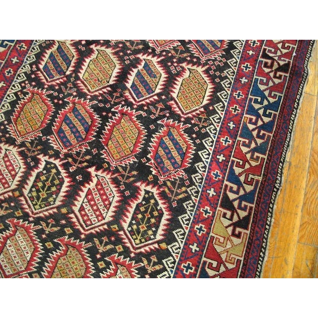 1930s Blue Navy Geometric Antique Antique Caucasian Rug 3' 8'' X 6' 3'' Knotted Wool Carpet For Sale - Image 4 of 9