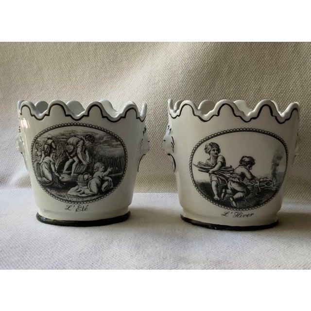 Pair of Italian Neoclassical Black & White Porcelain Cachepots, Circa 1960 For Sale - Image 16 of 18