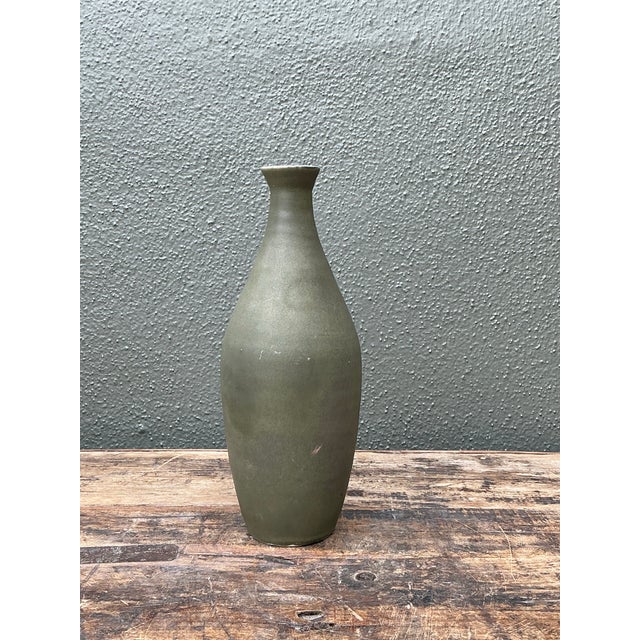 Olive Vintage Original Studio Pottery Vase For Sale - Image 8 of 12