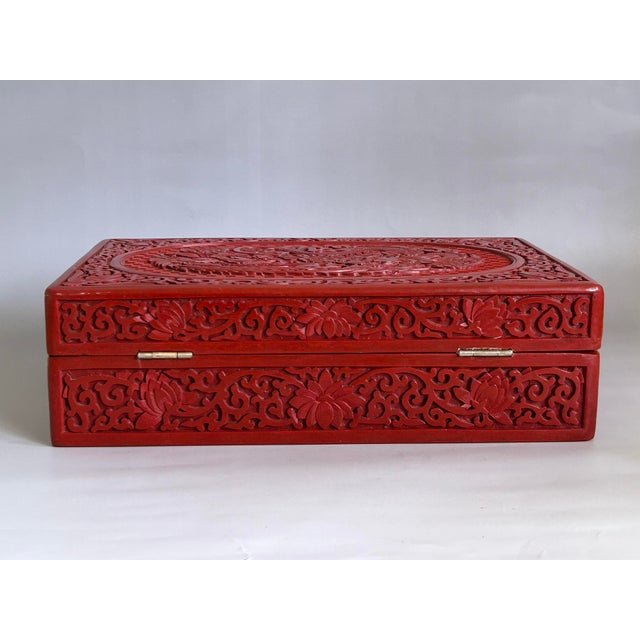 Mid 20th Century Mid 20th Century Chinese Export Cinnabar Lacquer Jewelry Box For Sale - Image 5 of 12