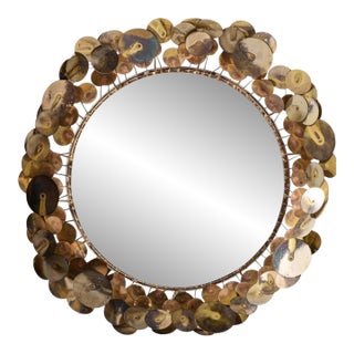 Curtis Jere Brutalist Mid Century Signed Raindrops Metal Wall Mirror For Sale
