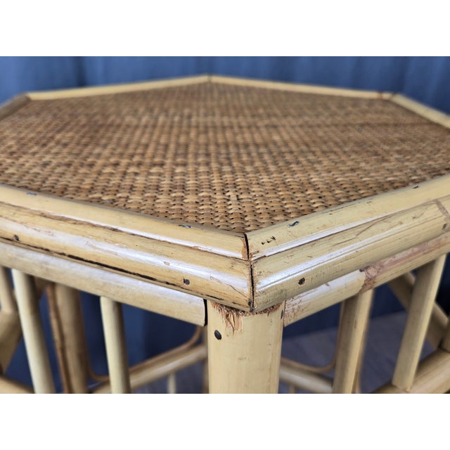 Palm Beach Style Hexagon Bamboo, Rattan & Wicker Top Side End Table For Sale - Image 9 of 12