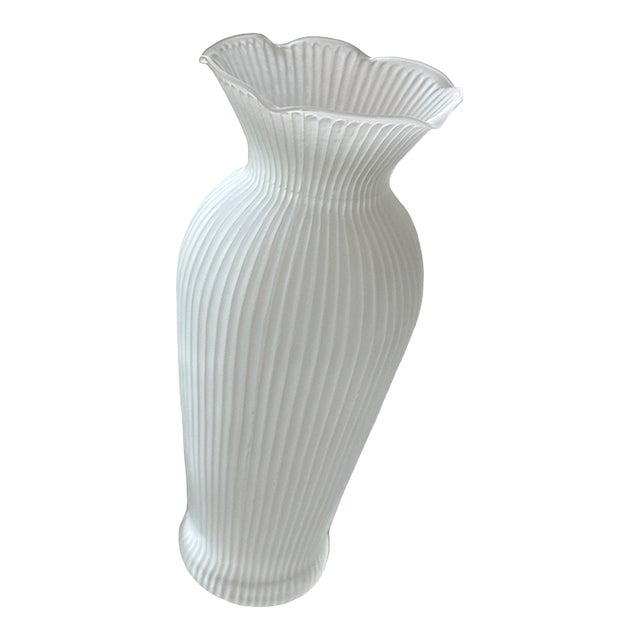 Vintage Satin Glass Ribbed Vase Minimalist Sculptural Form For Sale
