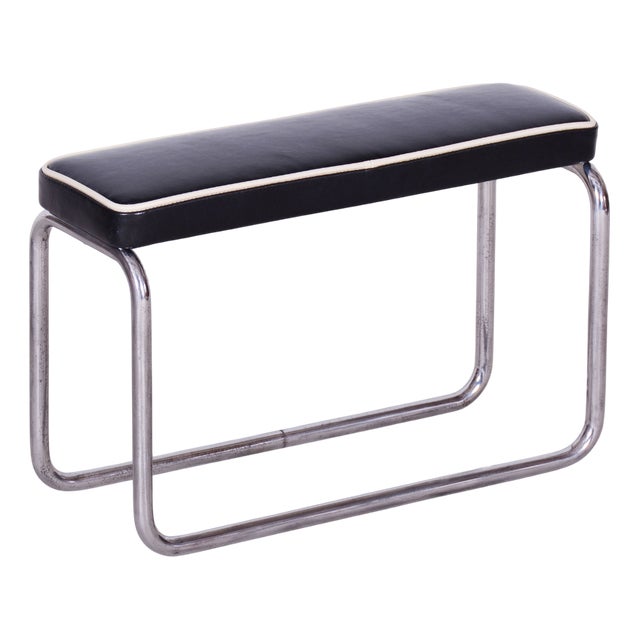 Bauhaus Stool in Italian Leather and Chrome, Czechia, 1930s For Sale