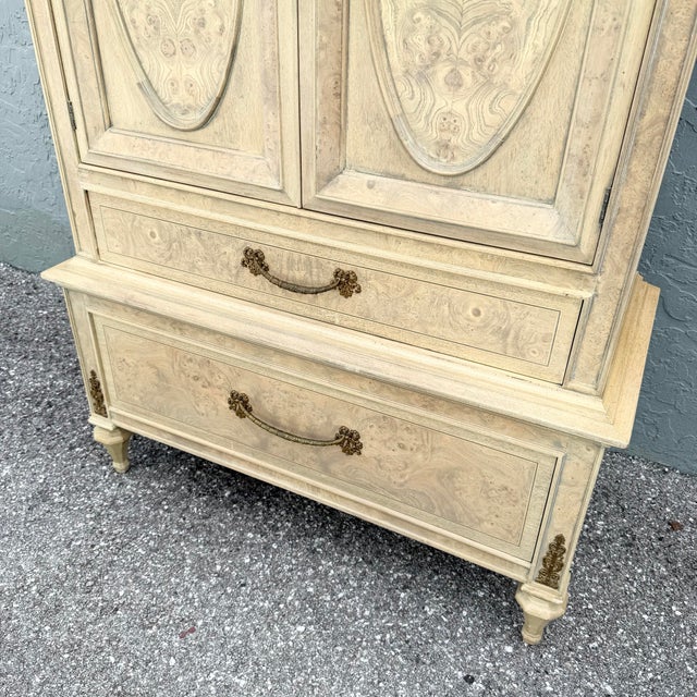 Vintage French Provincial Burlwood Armoire by Detroit Furniture For Sale - Image 10 of 11