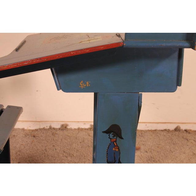 Blue & Brown Polychrome School Desk For Sale - Image 9 of 15