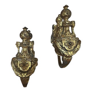 Late 18th Century Louis XVI Style Pair of French Bronze Curtain Holdbacks, Gilded and Chiseled For Sale