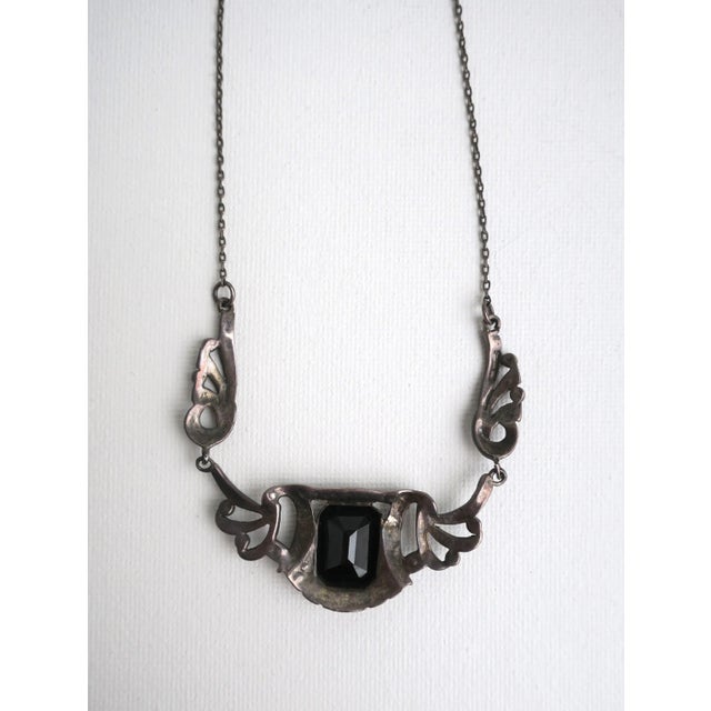 Silver Black Onyx and Sterling Silver Necklace Art Nouveau, Circa Late-20th Century For Sale - Image 8 of 9