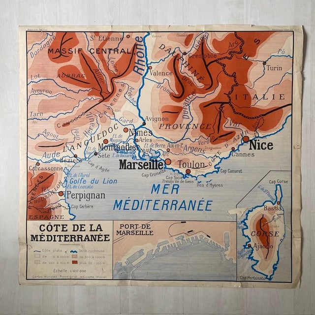 Vintage School Map of Atlantic Coast and Mediterranean Sea, 1950s For Sale - Image 8 of 9