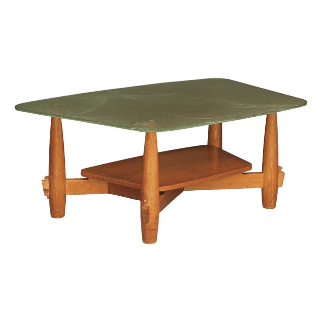 Large Art Deco Coffee Table with Feature Glass Top, 1940s For Sale