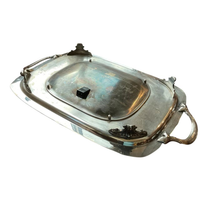 Metal Rogers Silverplated Butler’s Buffet Serving Platter Footed With Handles For Sale - Image 7 of 16