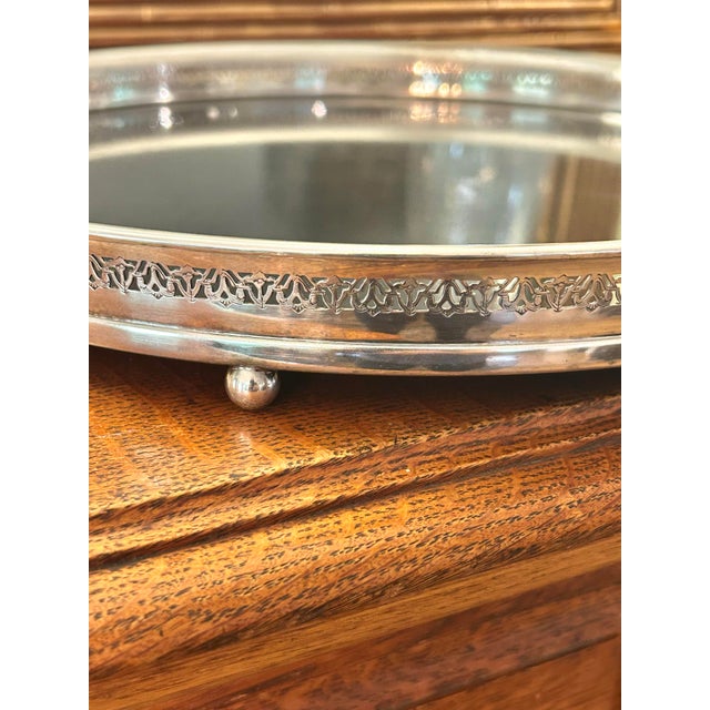 American Vintage 1960’s Crescent Silverplate & Micarta 15” Round Footed Gallery Bar Tray For Sale - Image 3 of 8