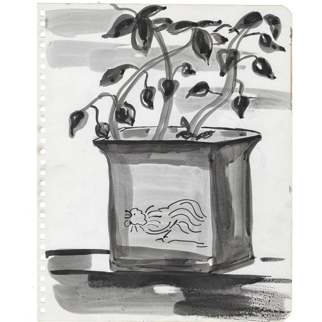 1950s MCM painting by San Francisco artist Virginia Spencer. Unsigned, from a sketchbook of works by Spencer. Figure...