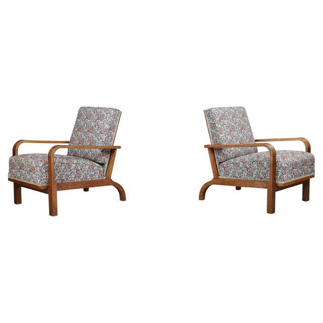 Reclining Armchairs in Original Floral Upholstery, Czechoslovak, 1930s, Set of 2 For Sale - Image 17 of 17