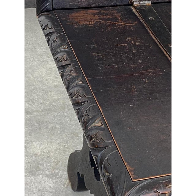 Spanish Renaissance Carved Chestnut and Iron Bench, 19th Century For Sale - Image 5 of 12