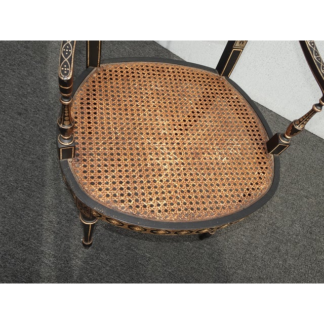 Pair of Vintage French Style Hand Painteded Cane Arm Chairs For Sale - Image 9 of 12