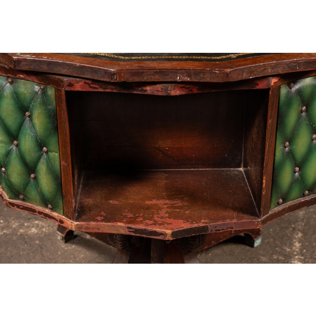 Late 19th Century Victorian Revolving Séance Table With Green Leather Top and Tufted Base For Sale - Image 12 of 14