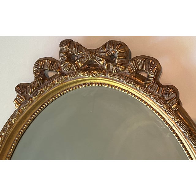 1970s 1970s Rococo Style Gold Oval Wall "Bow" Mirror For Sale - Image 5 of 14