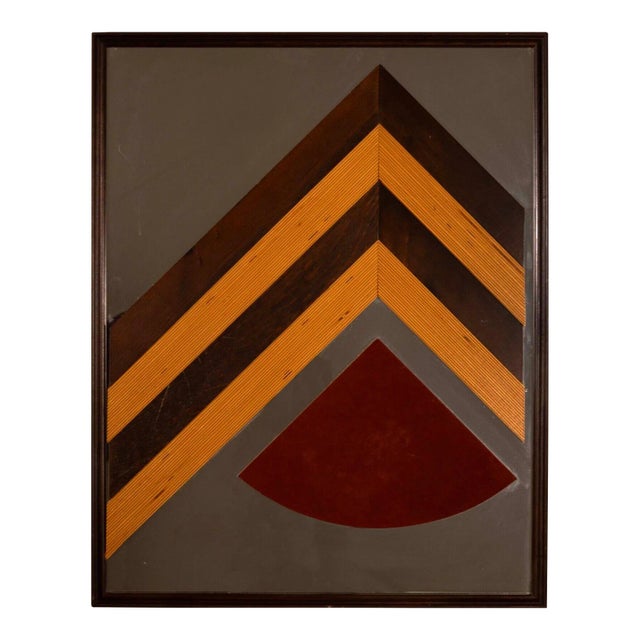 Late 20th Century Post Modern Wooden Chevron Design & Leather Patch Mirror For Sale