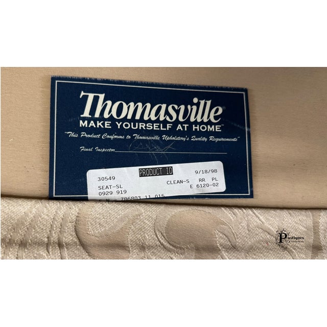 Vintage Thomasville Traditional English Style Ivory Print Tufted Sofa For Sale - Image 11 of 11