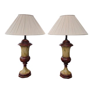1990s Theodore Alexander Attributed Faux Marble Neoclassical Wood Lamps For Sale