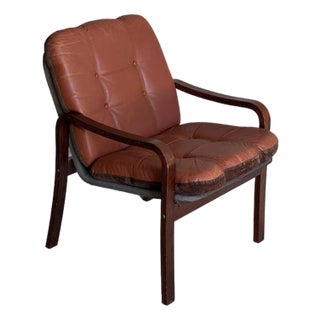 1960s Danish Mid Century Modern Rosewood Lounge Chair Leather Scandinavian Accent Armchair For Sale