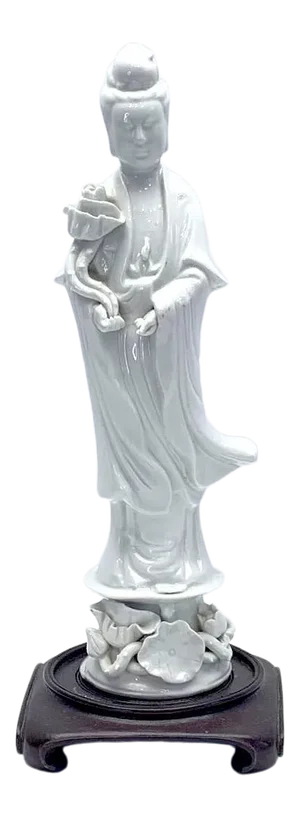 Vintage Chinese Blanc De Chine White Porcelain Figure of Goddess With Lotus, Guanyin 14.5"