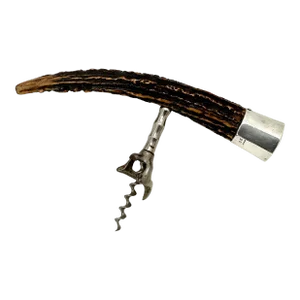 Oversize Antique American Sterling Silver Mounted Stag Horn Antler Wine Corkscrew & Bottle Opener - Early 1900s