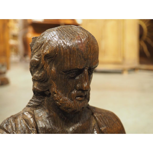 Wood Small 17th Century Oak Carved Bust From France For Sale - Image 7 of 11