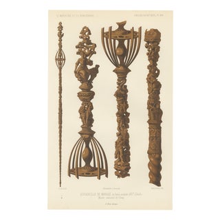 Ferdinand Séré, Carved Wooden Marriage Distaff, Musée De Cluny, 1851, Chromolithograph For Sale