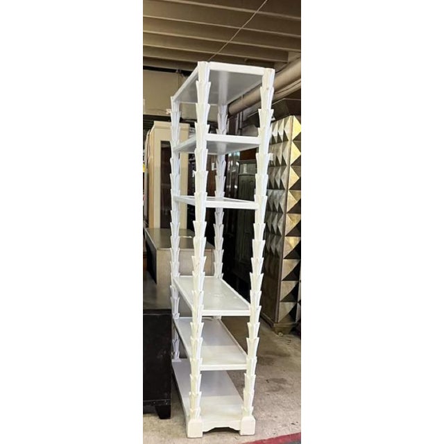 Wood 1950s Palm Tree Columned Shelving Wooden Display Carved White Etagere Bookcase For Sale - Image 7 of 10