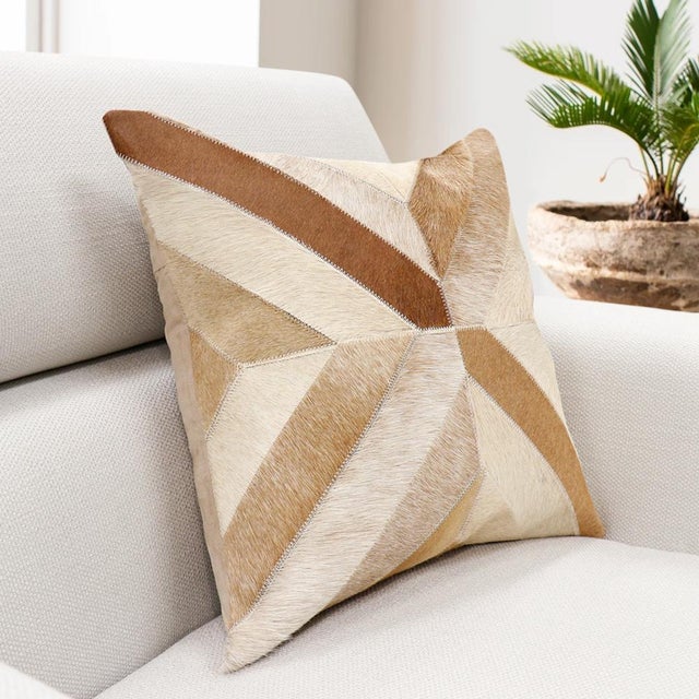 Pasargad Home Safari Chevron L. Brown Cowhide Pillow For Sale - Image 4 of 5