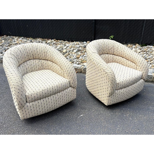 Contemporary Vintage Upholstered Swivel Barrel Chairs by Precedent Furniture - A Pair For Sale - Image 3 of 12