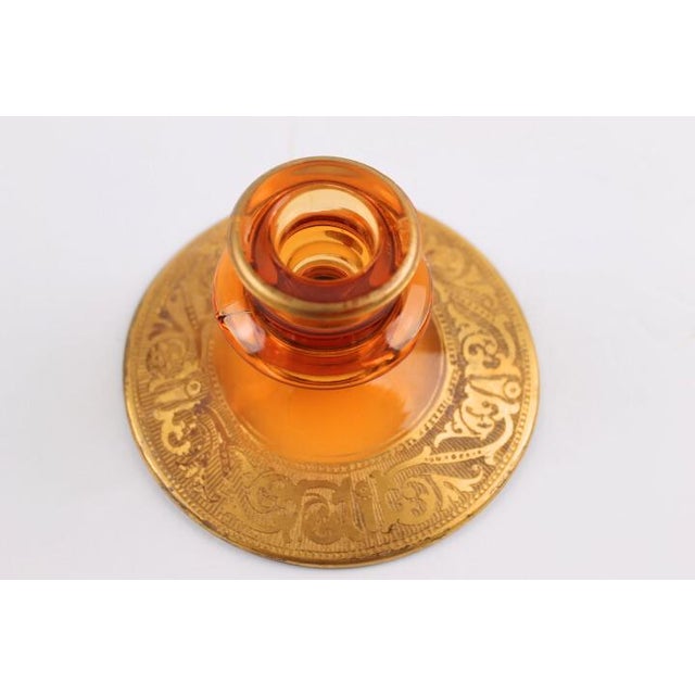 Vintage 1930s Fostoria Amber Glass and Gold Candle Holders- Set of 2 For Sale - Image 9 of 9