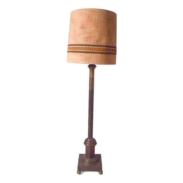 Danish Brass Floor Lamp with Fabric Shade, 1950 For Sale
