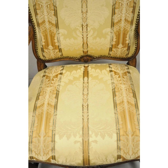 Brown Vintage French Country Louis XV Style Carved Walnut Lounge Arm Chairs - A Pair For Sale - Image 8 of 12