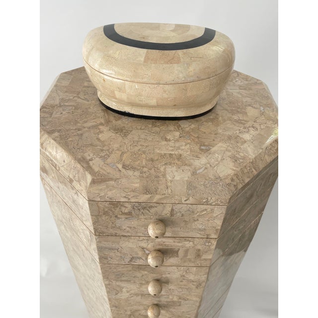 1980s Maitland-Smith Tessellated Fossil Stone Tall Jewelry Chest With Matching Box For Sale In Chicago - Image 6 of 18