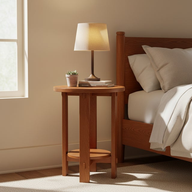 Mission Style Oak Round End Table - Walnut Stain For Sale - Image 13 of 13