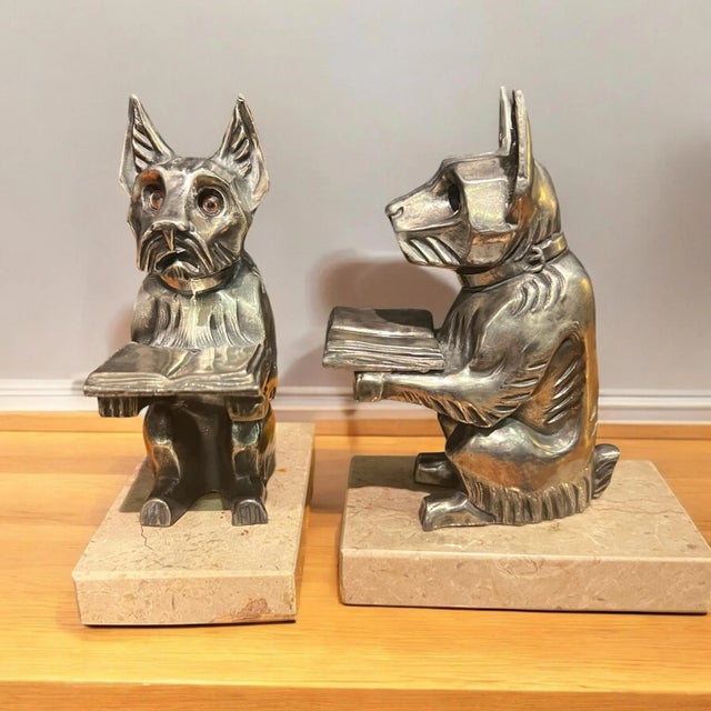 Art Deco Silver Pewter Bookends, 1930s, Set of 2 For Sale - Image 4 of 9